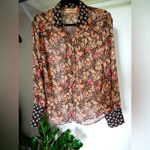 Scotch & Soda mixed floral sheer button down size small missing button